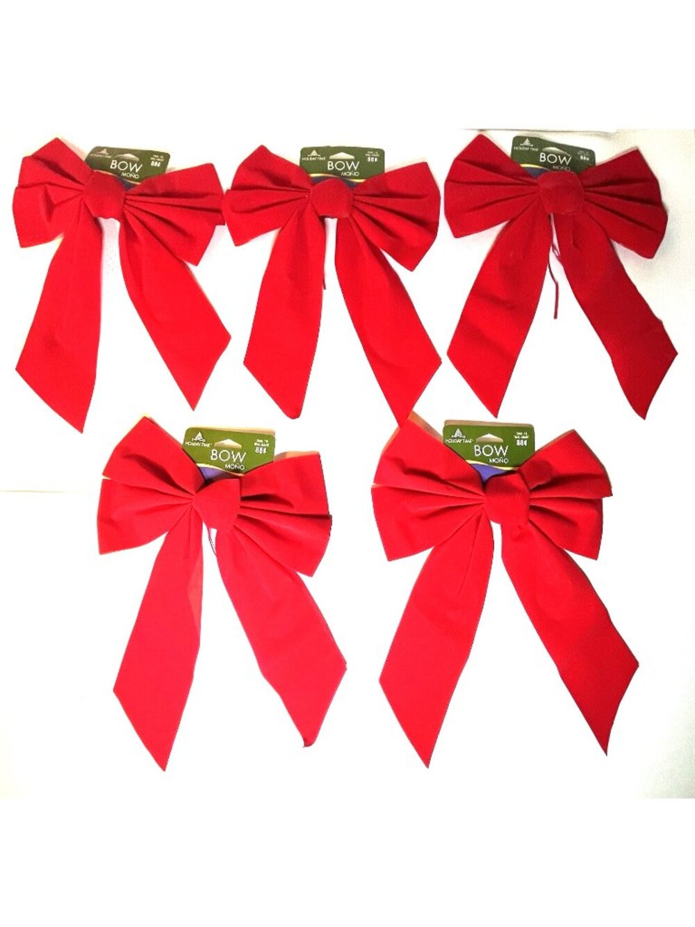 Lot of 5 Red Velvet Bows 11 x 14" Christmas Tree Decorations Wreaths Mantle Door